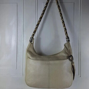 Brighton Barbados Ziptop Hobo Pearl Leather Bag Purse